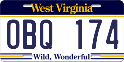 WV license plate OBQ174