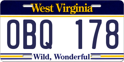WV license plate OBQ178
