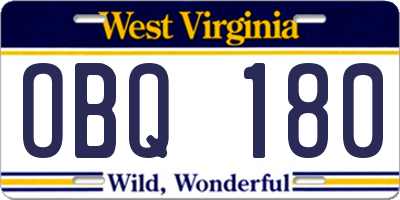 WV license plate OBQ180