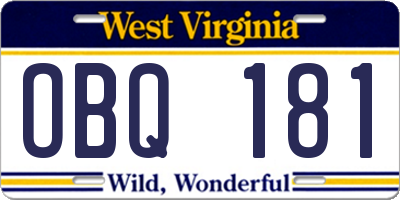 WV license plate OBQ181