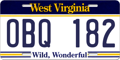 WV license plate OBQ182