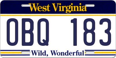 WV license plate OBQ183