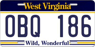 WV license plate OBQ186