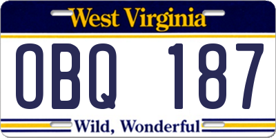 WV license plate OBQ187