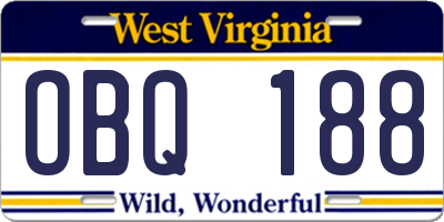 WV license plate OBQ188