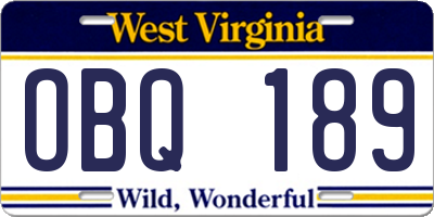 WV license plate OBQ189