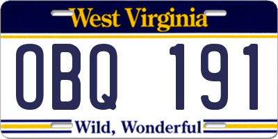 WV license plate OBQ191