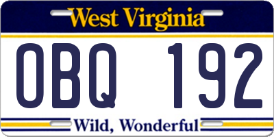 WV license plate OBQ192