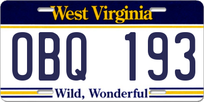 WV license plate OBQ193