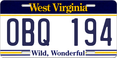 WV license plate OBQ194