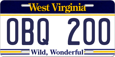 WV license plate OBQ200