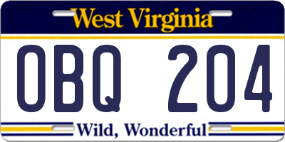 WV license plate OBQ204