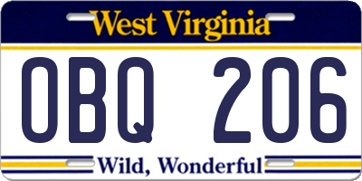 WV license plate OBQ206