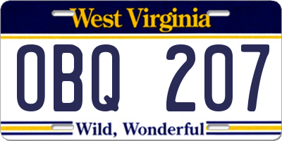 WV license plate OBQ207