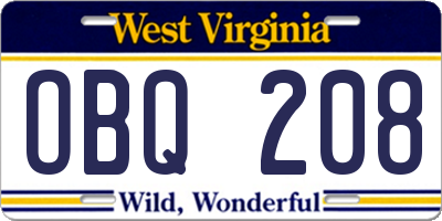 WV license plate OBQ208