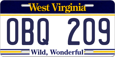 WV license plate OBQ209