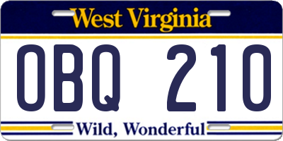 WV license plate OBQ210