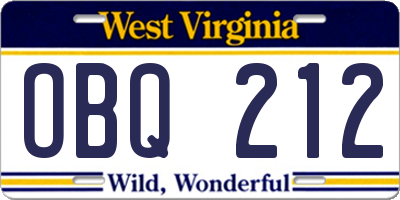 WV license plate OBQ212