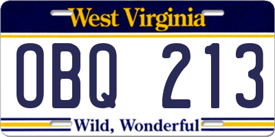 WV license plate OBQ213