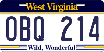 WV license plate OBQ214