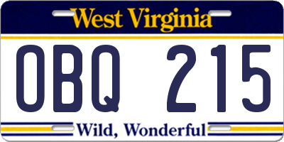 WV license plate OBQ215