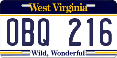 WV license plate OBQ216