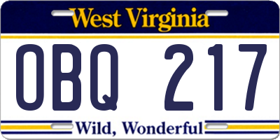 WV license plate OBQ217