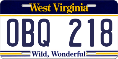 WV license plate OBQ218
