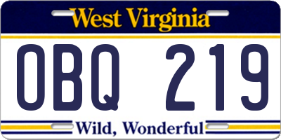 WV license plate OBQ219