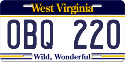 WV license plate OBQ220
