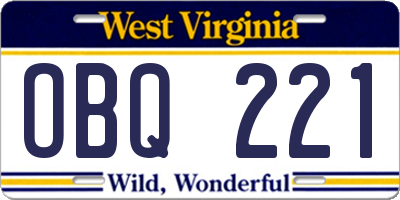 WV license plate OBQ221