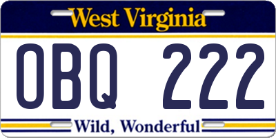 WV license plate OBQ222