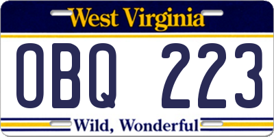 WV license plate OBQ223