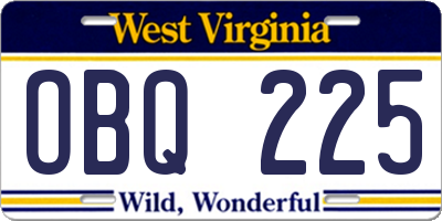 WV license plate OBQ225