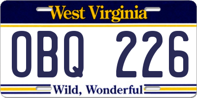 WV license plate OBQ226