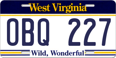 WV license plate OBQ227