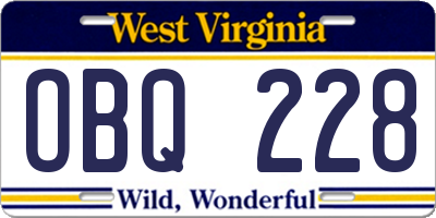 WV license plate OBQ228