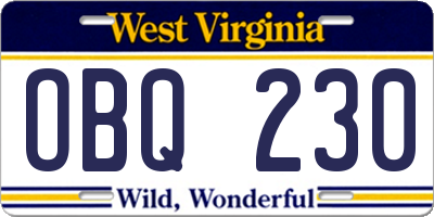 WV license plate OBQ230