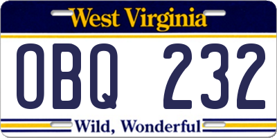 WV license plate OBQ232