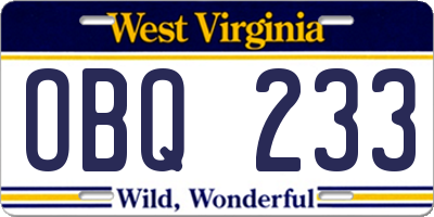 WV license plate OBQ233