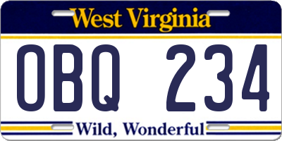 WV license plate OBQ234