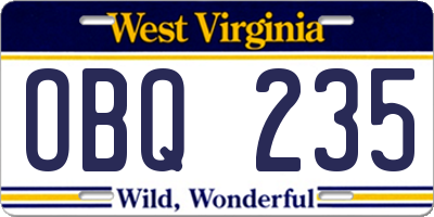 WV license plate OBQ235