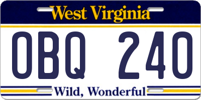 WV license plate OBQ240
