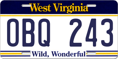 WV license plate OBQ243