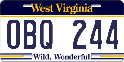 WV license plate OBQ244