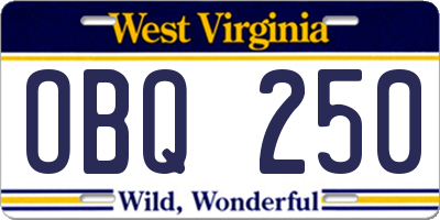WV license plate OBQ250
