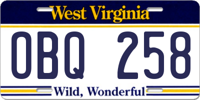 WV license plate OBQ258