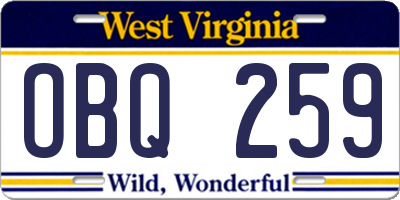 WV license plate OBQ259