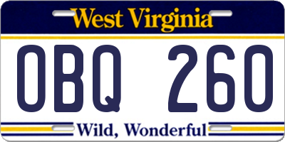 WV license plate OBQ260