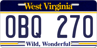 WV license plate OBQ270